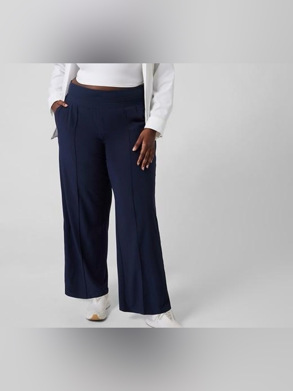 Athleta Nolita Wide Leg Pants Navy Blue Size 4 High Rise Travel Pull On
